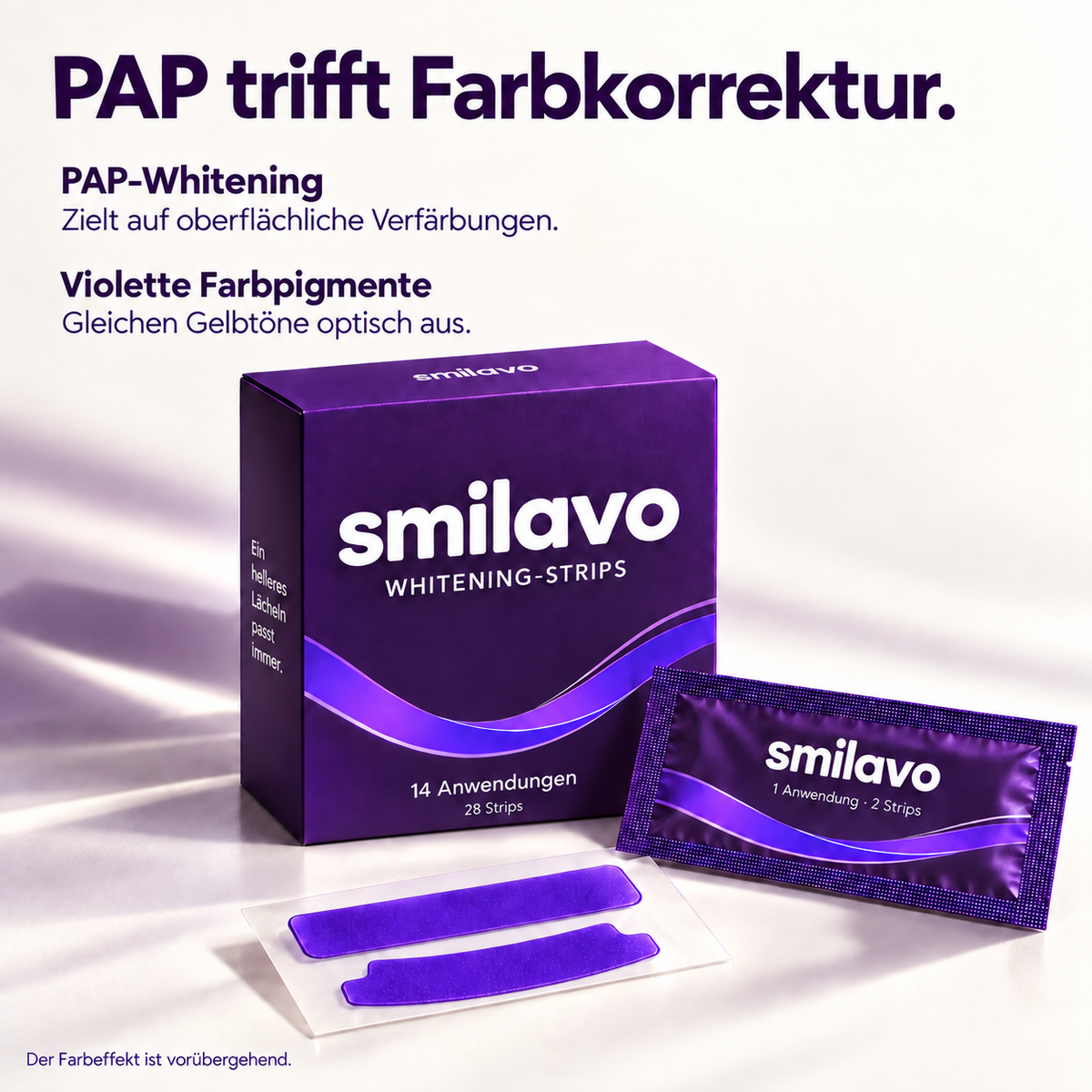 PAP-Whitening und violette Farbkorrektur. Der Farbeffekt ist vorübergehend.